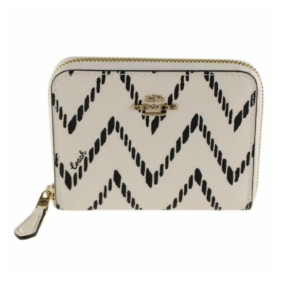 Coach Women's Small Zip Around Wallet w/ Geo Chevron Print - Black/Chalk/Gold - Picture 1 of 5